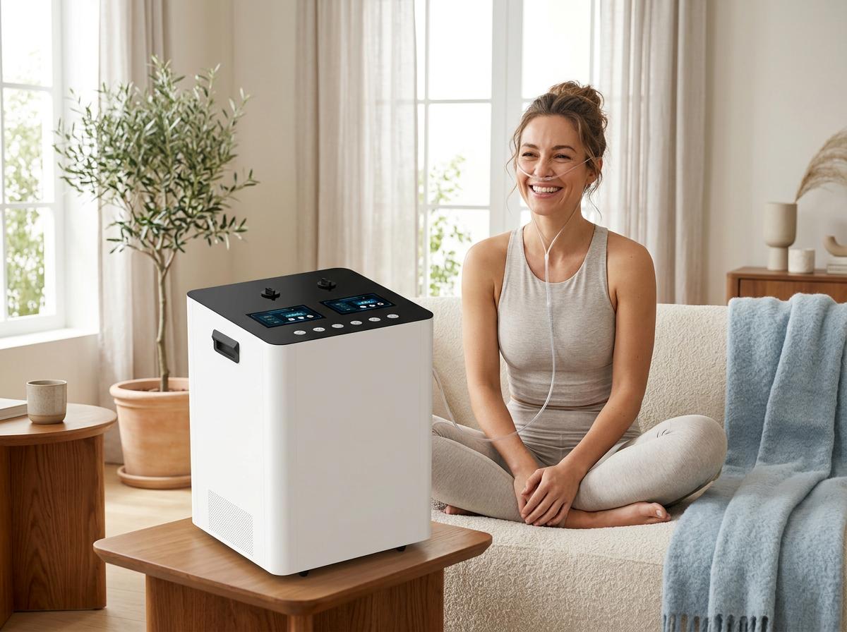 Athlete recovering with H Pro hydrogen inhalation in a modern wellness room