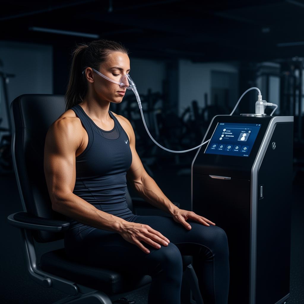 Female athlete in recovery environment using hydrogen inhalation