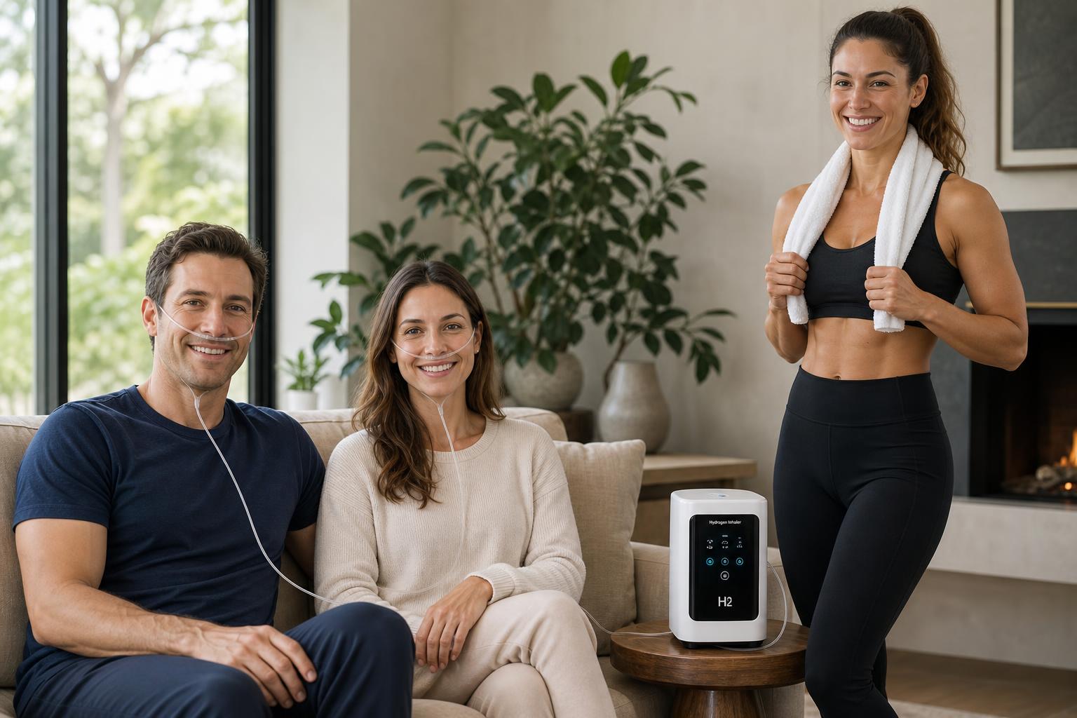 Three athletes using QY-F6000 hydrogen inhalation
